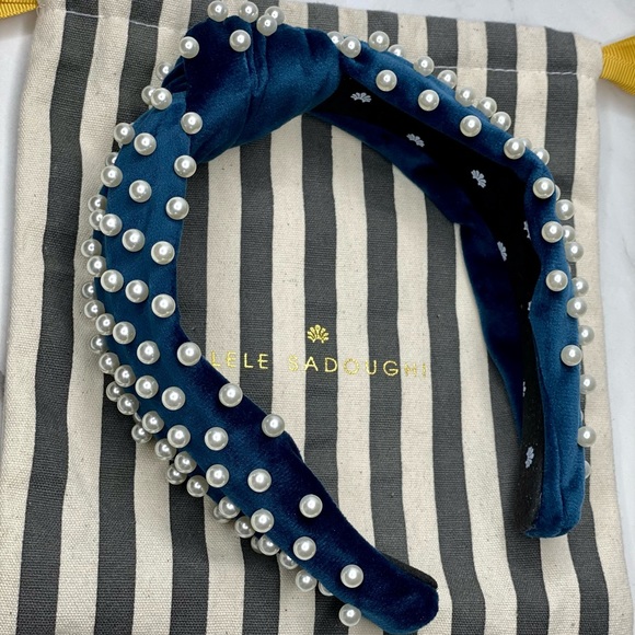 Lele Sadoughi Accessories - Lele Sadoughi Sapphire Blue Velvet Pearl Topknot Headband with dust bag.